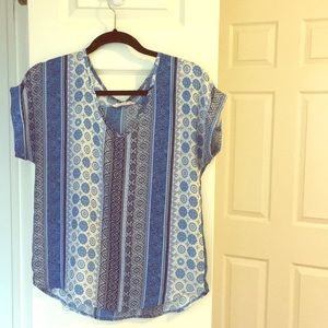 V-Neck Patterned Short Sleeve Blouse